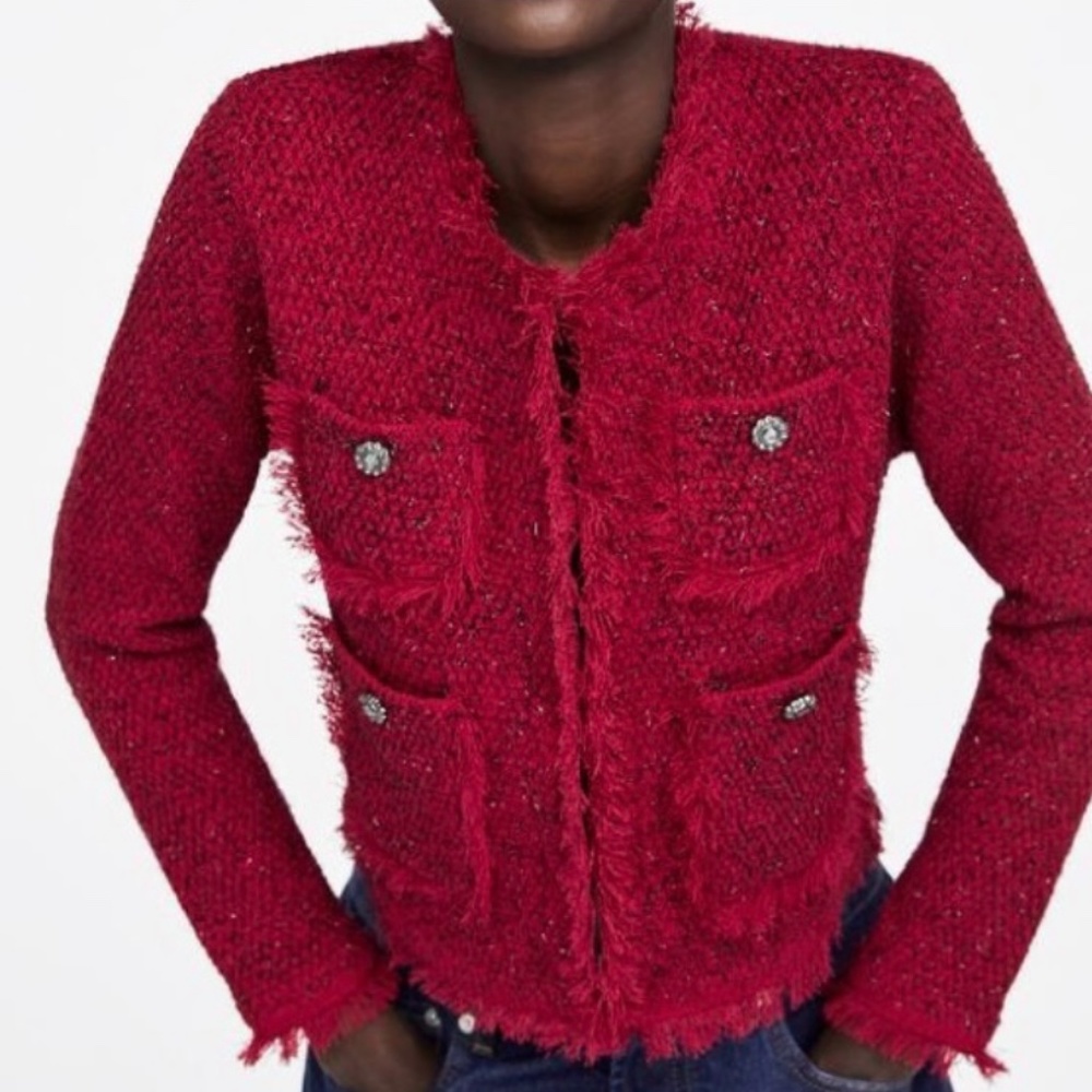 Zara Tweed Fringe Jacket/Cardigan